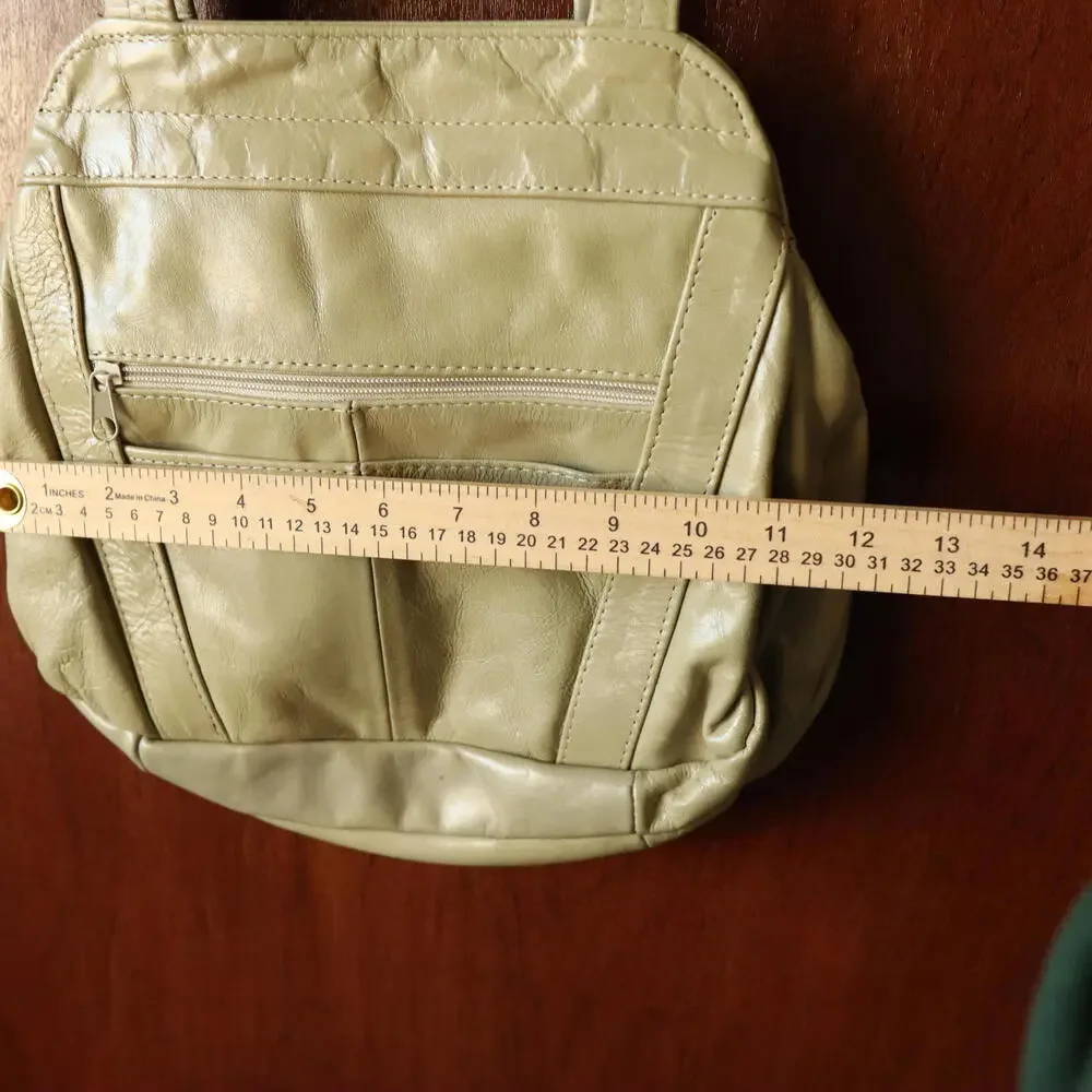 Vtg Brandless Genuine‎ Leather Crossbody Bag Light Sage Green